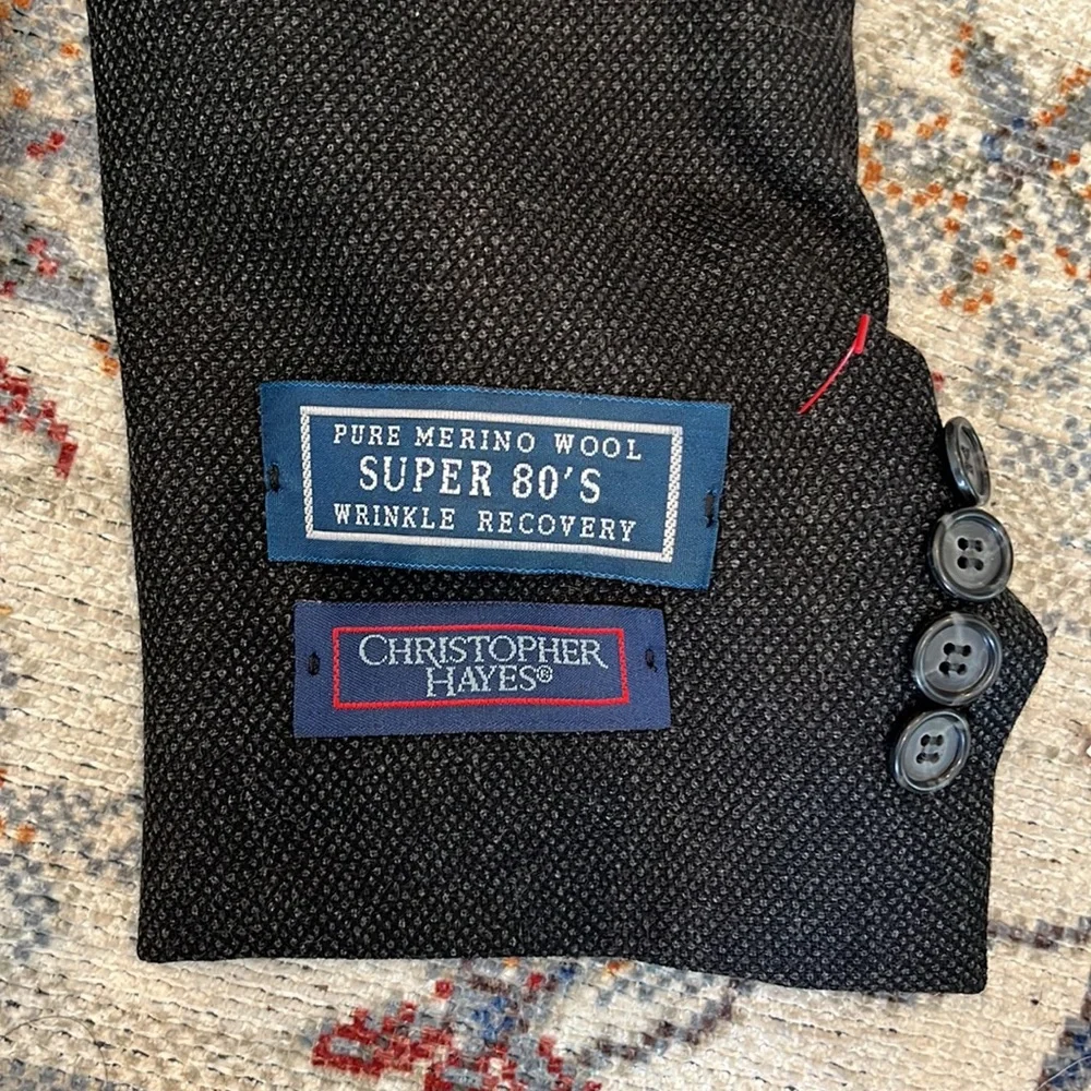 NWT Christopher Hayes Merino Wool Blazer 40 Long Lined inside Black